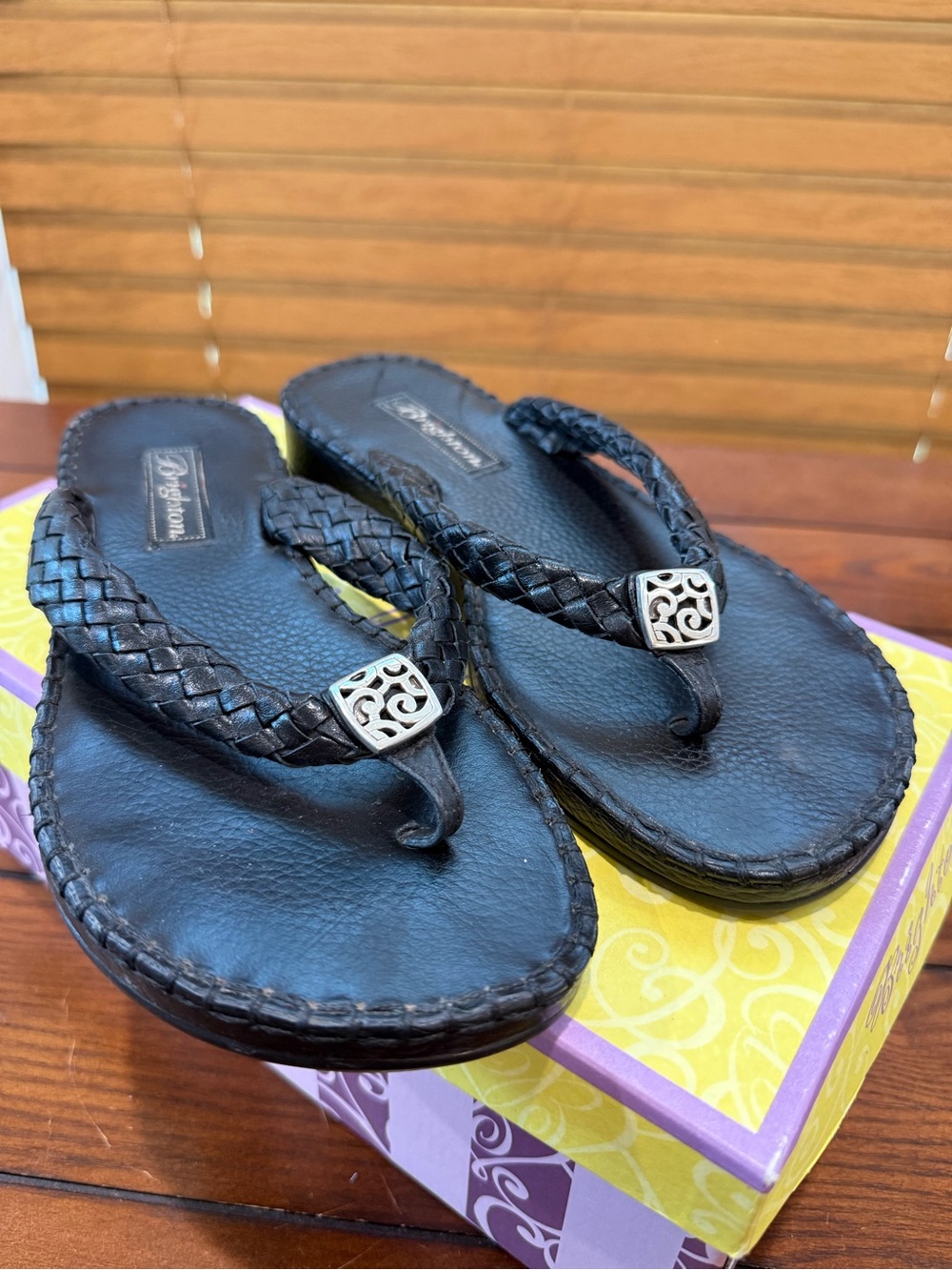 Brighton Black Braided Leather Sandal with Silver Accent